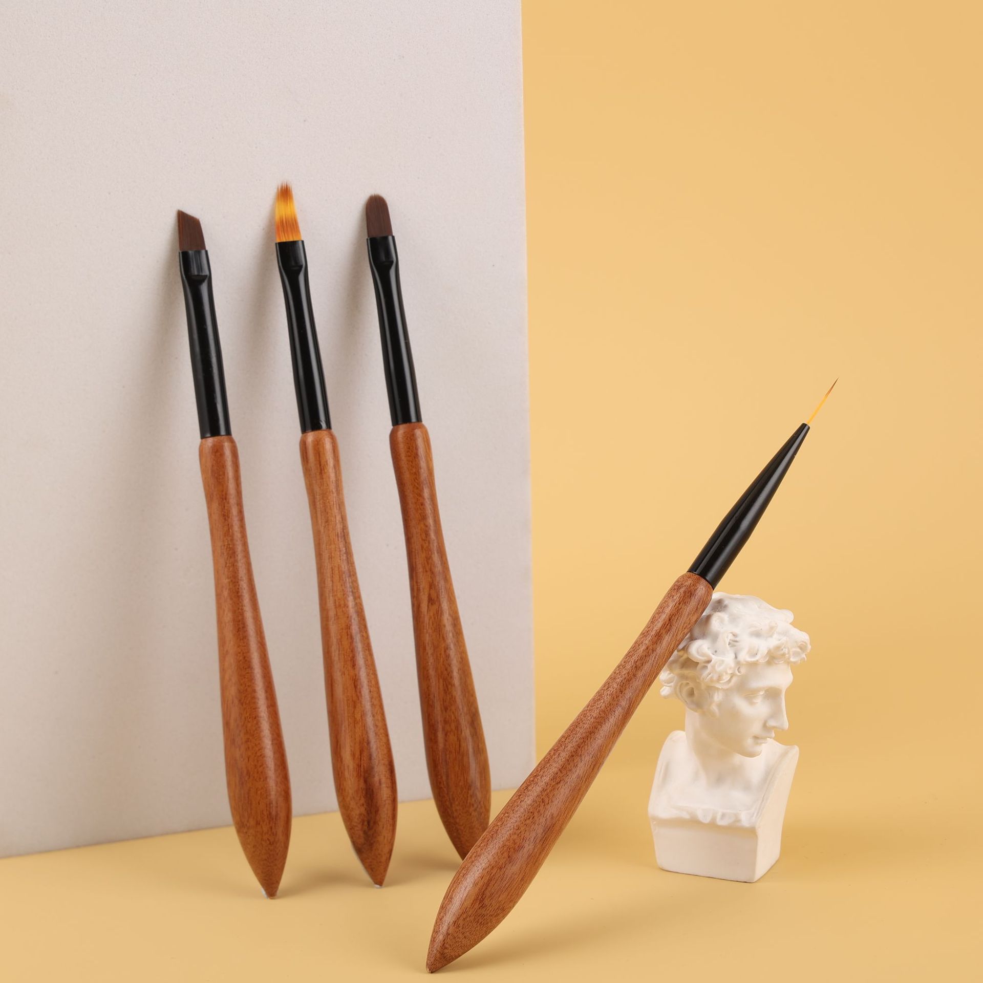 日式檀木美甲笔套装12支装檀木葫芦手柄木杆美甲彩绘光疗笔拉线笔002