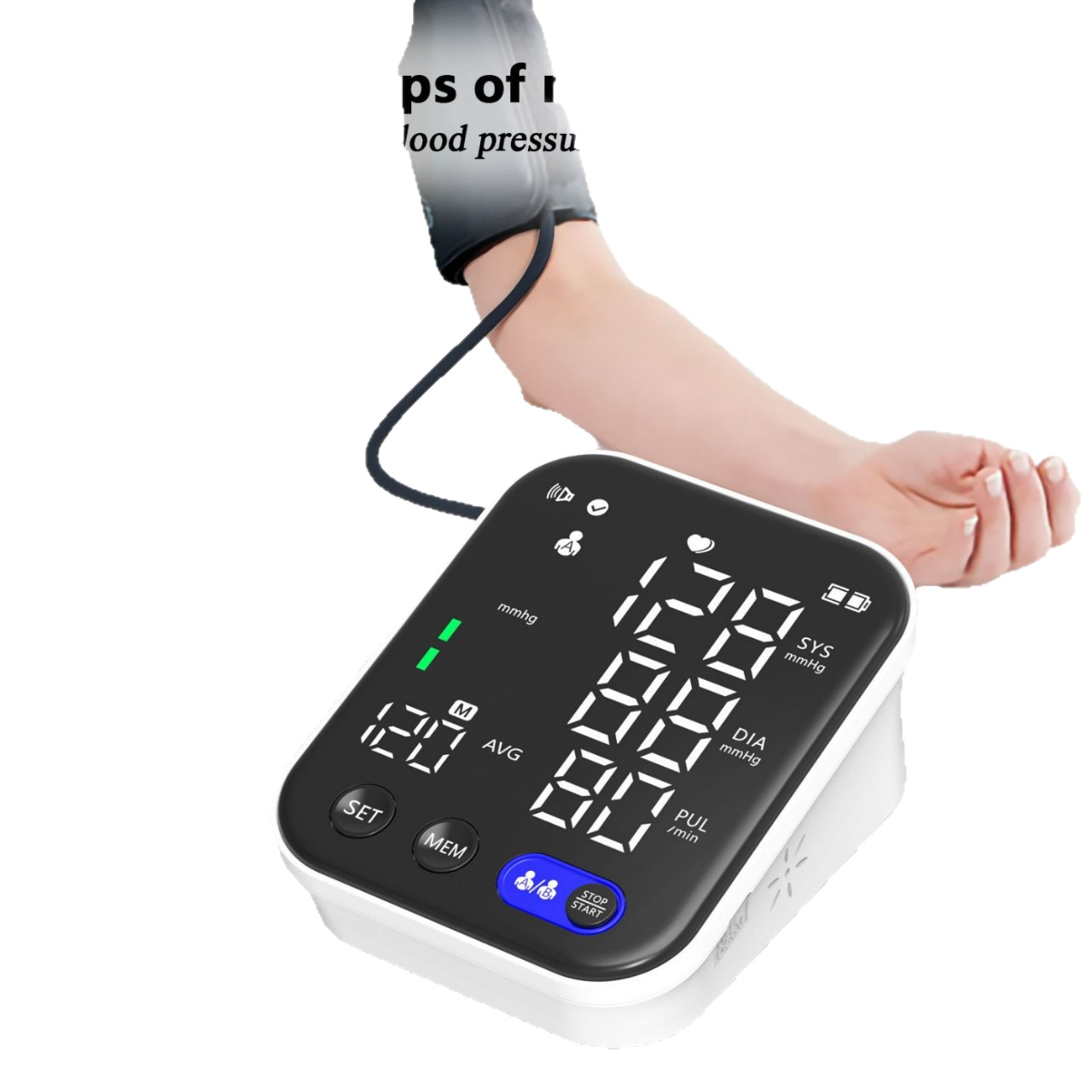 The upper arm home blood pressure monitor features an LED screen display, one-click measurement, voice announcement, battery and USB dual functions Application Scenario