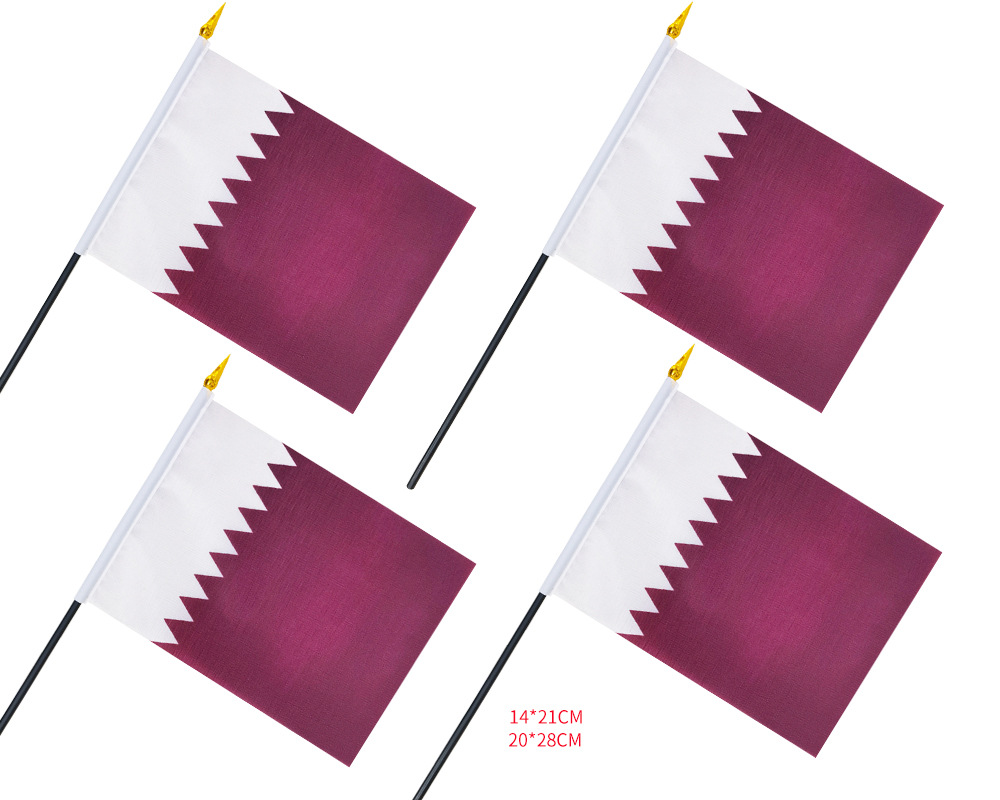 现货供应14*21厘米卡塔尔手摇旗 2022世界杯球迷助威旗国旗