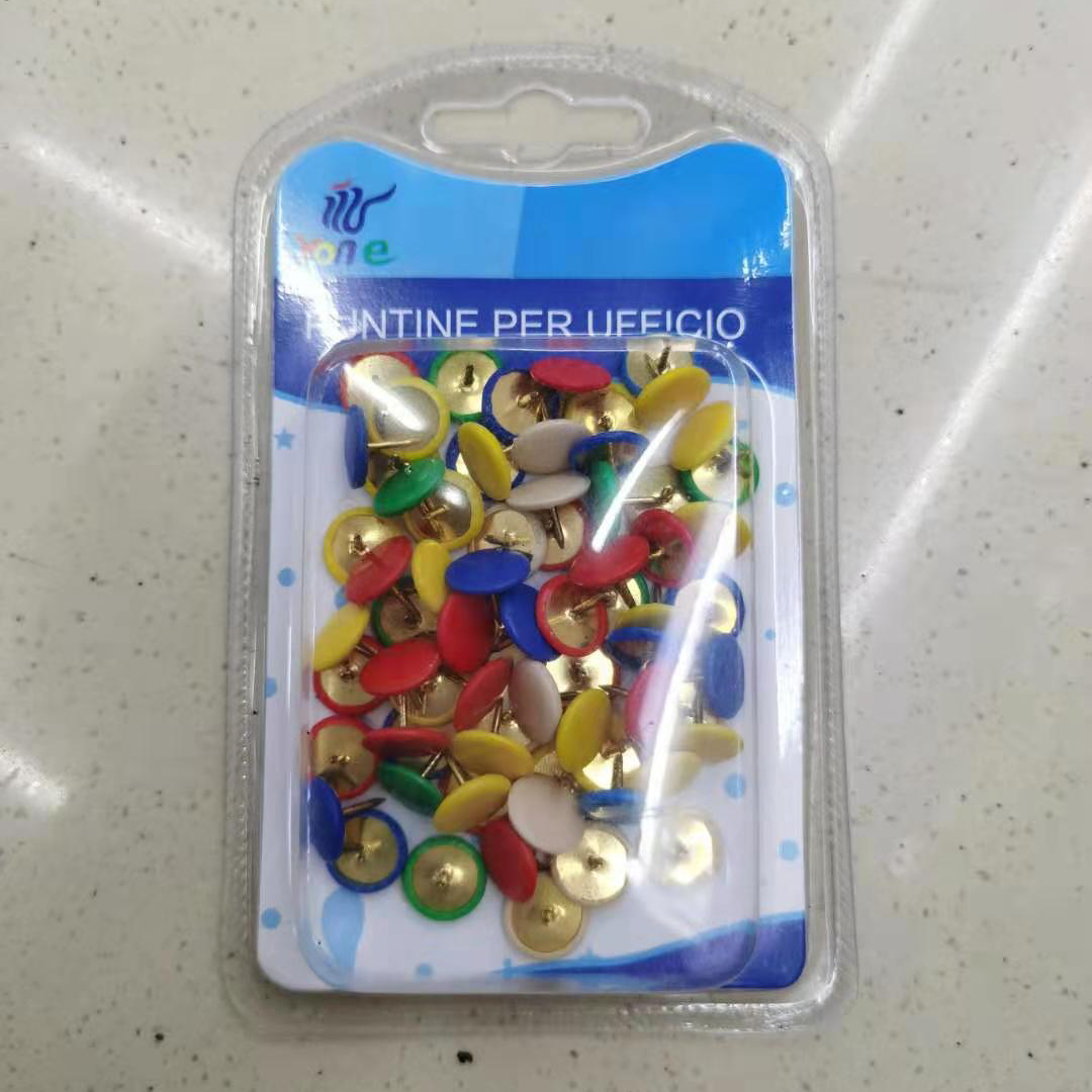 Double-cannon packaged candy, color-coated plastic-coated thumbtacks, round and flat heads, creative push-nail cork board thumbtacks details Picture