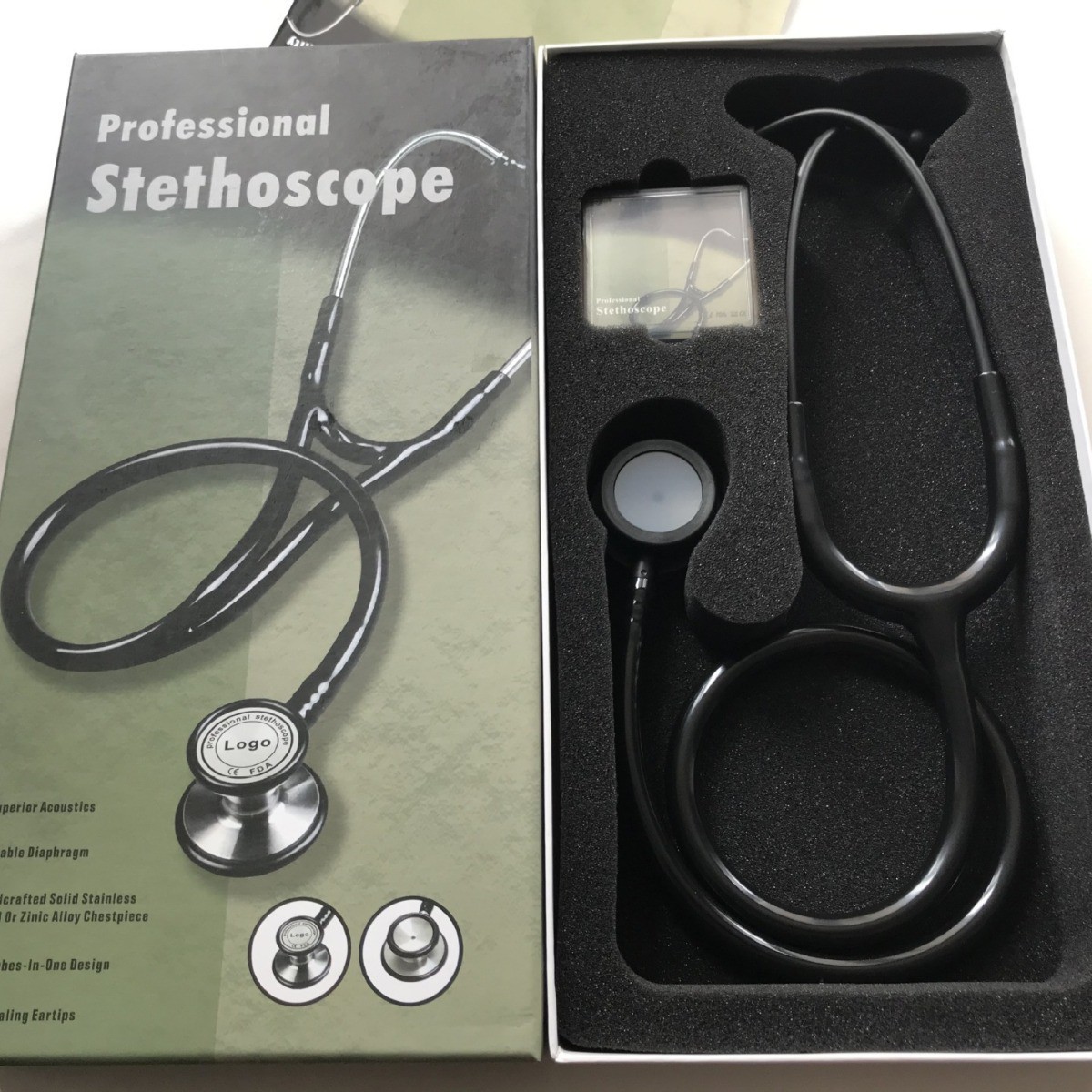 All-black rainbow-head stethoscope, stainless steel stethoscope, ear hook stethoscope Item Picture