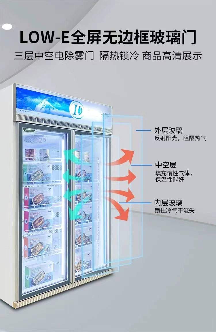 商用节能2门3门玻璃展示冻品GlassDoorFreezer立式冷冻柜详情5