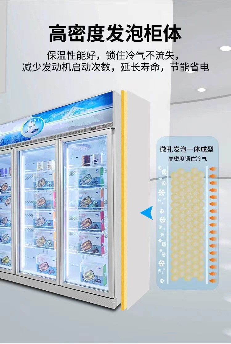 商用节能2门3门玻璃展示冻品GlassDoorFreezer立式冷冻柜详情3