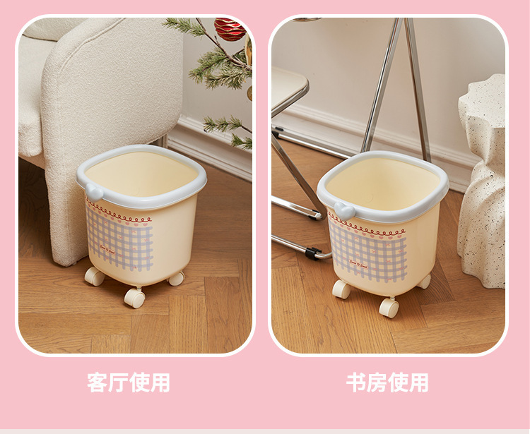 The new S137-1077 trash can is designed for home use in the living room, featuring a light luxury and creative design. It has a cute pressure ring and a high-end appearance detail image 10