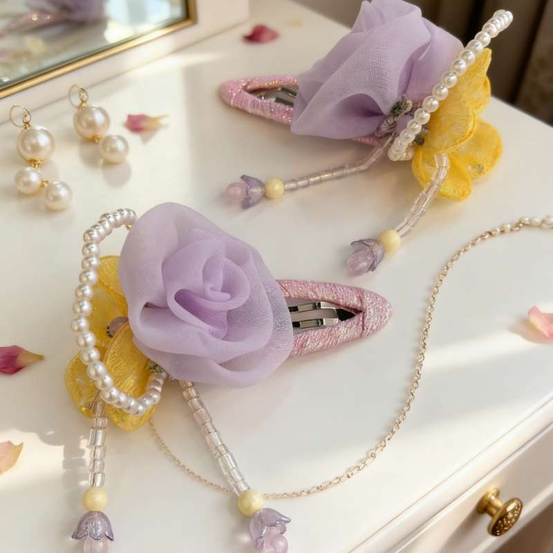 花朵珍珠侧边夹流苏碎发发夹优雅发饰头饰发卡产品图