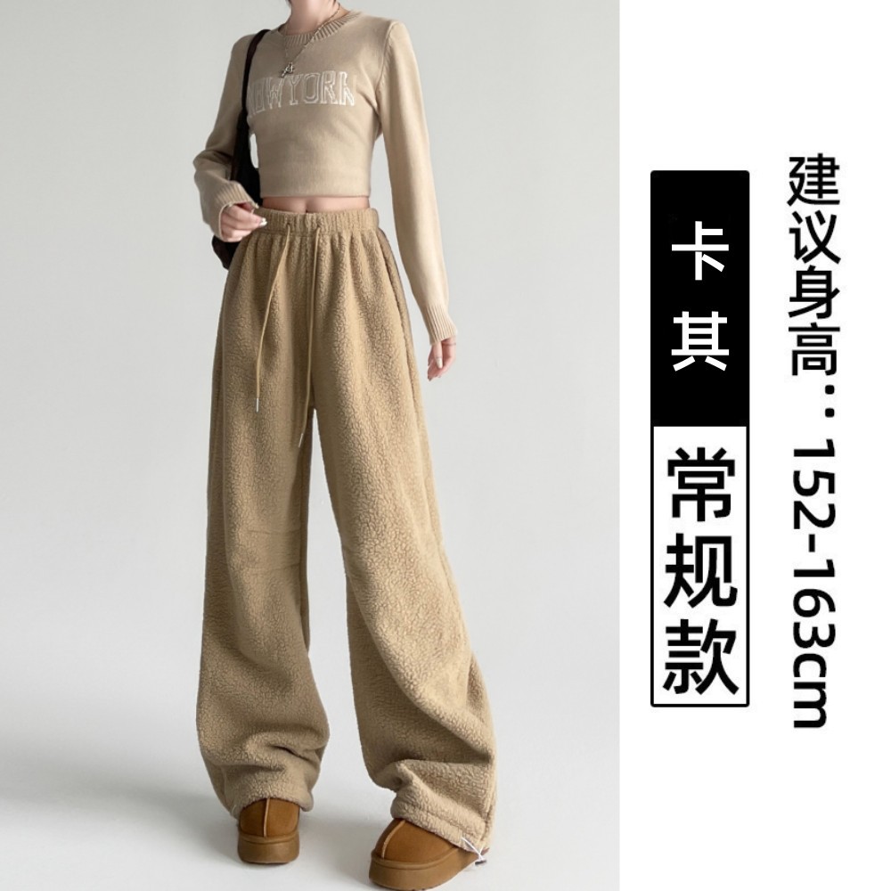 源头工厂慵懒风阔腿裤女冬季2025新款双面摇粒绒高腰宽松直筒裤保暖休闲裤🉑支持各大电商平台定制贴牌加工代发跨境欧美大码详情图11