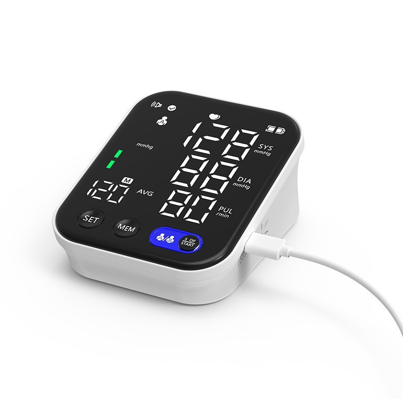 The upper arm home blood pressure monitor features an LED screen display, one-click measurement, voice announcement, battery and USB dual functions detail image 5