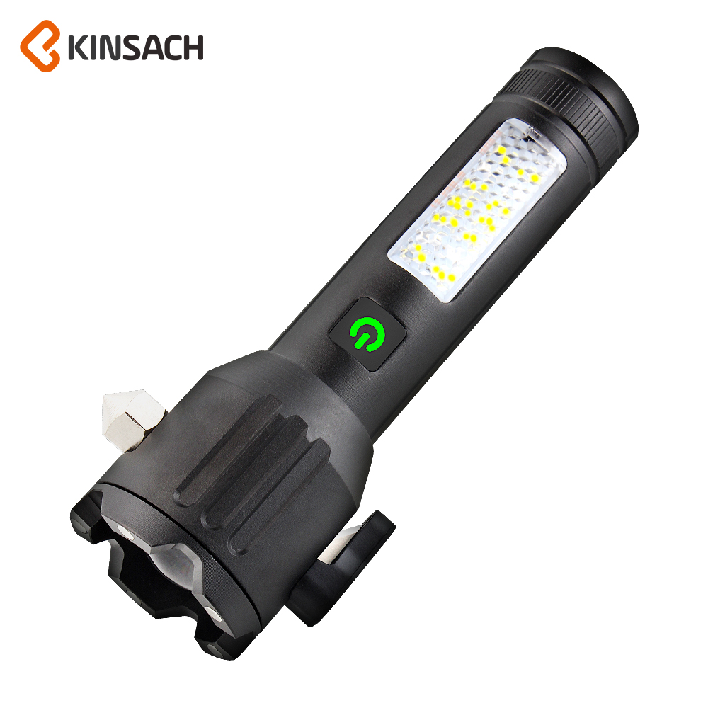 KINSACH Star Source type-c Aluminum alloy Mini high-intensity Flashlight with safety hammer cutter