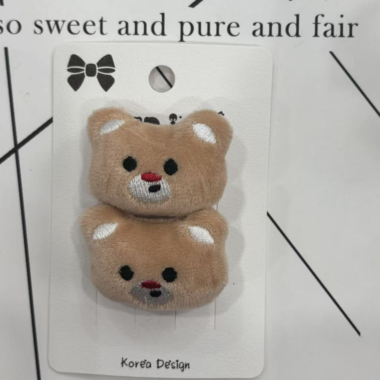 Korean version teddy bear head cute plush hairpins, plush toys, children's toy hairpins
