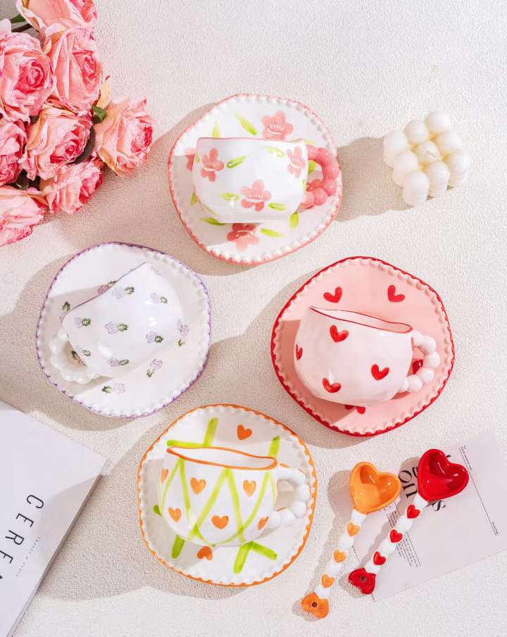 Linglong Ceramic water cups, coffee cups, daily necessities ceramic cups, simple and creative home and office tea cups detail image 6