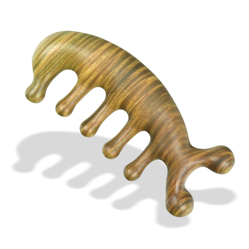 网络爆款正品绿檀木经络按摩梳子女士家用头部按摩脸部美容刮痧不上油漆厂家直销11