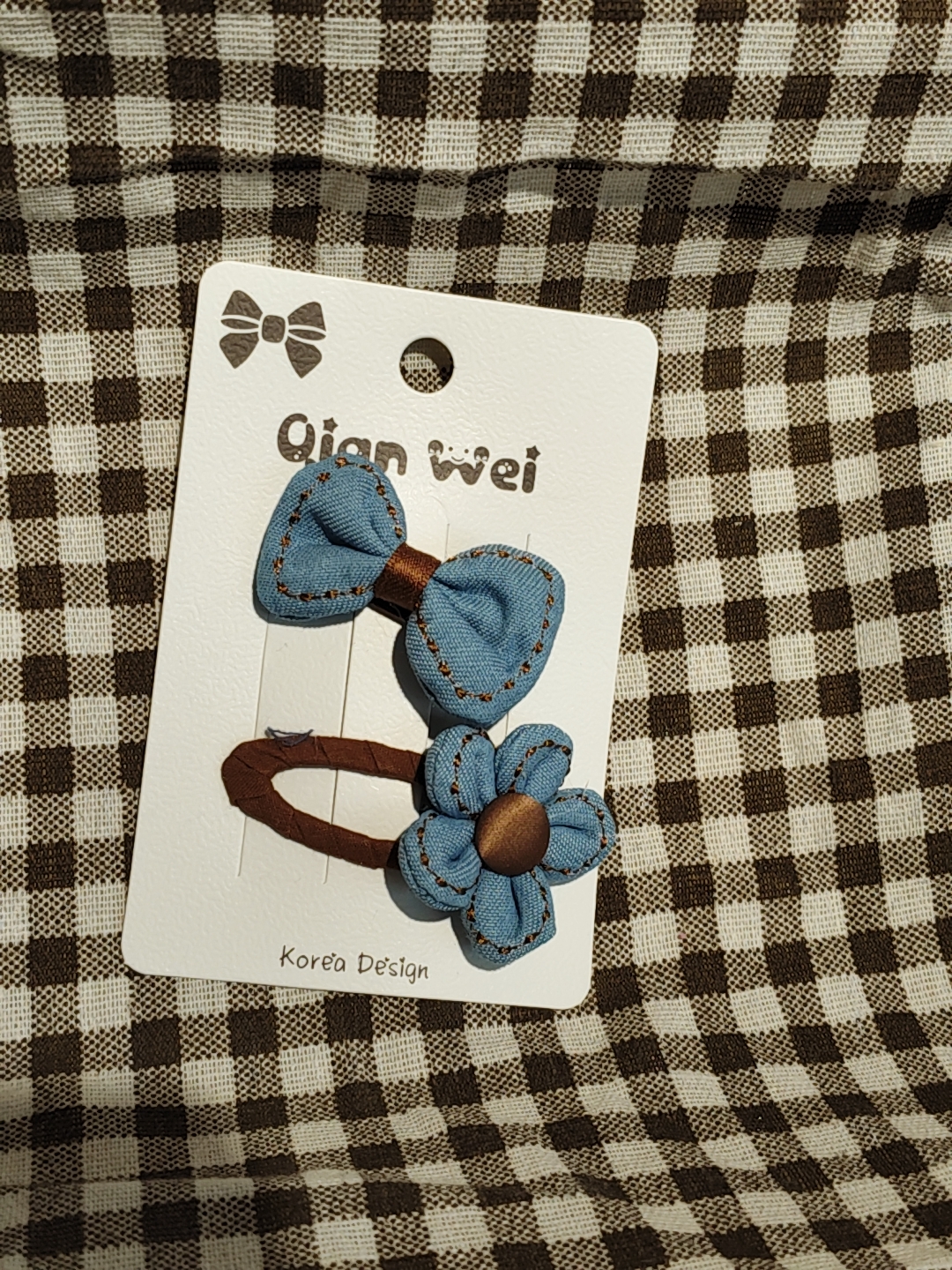 Korean-style denim petal bow double combination hair clip