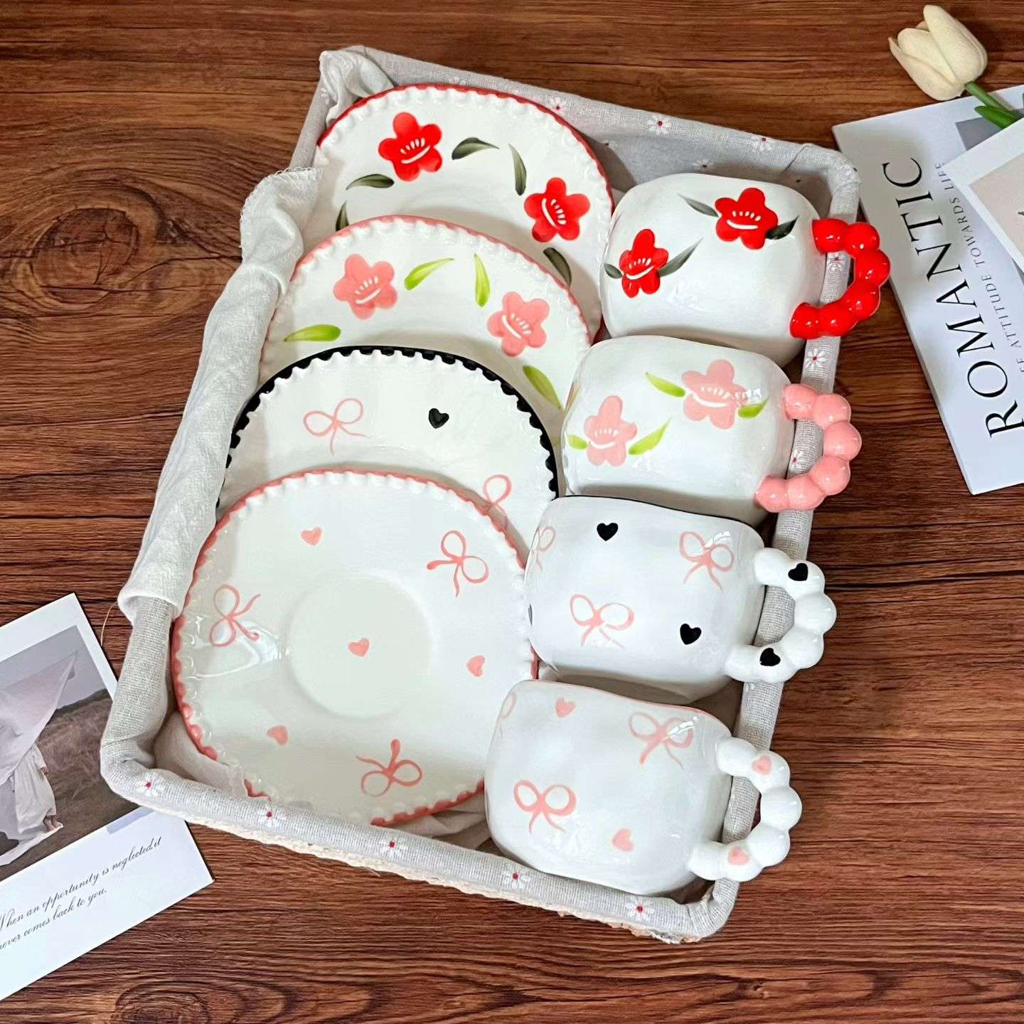 Linglong Ceramic water cups, coffee cups, daily necessities ceramic cups, simple and creative home and office tea cups detail image 4