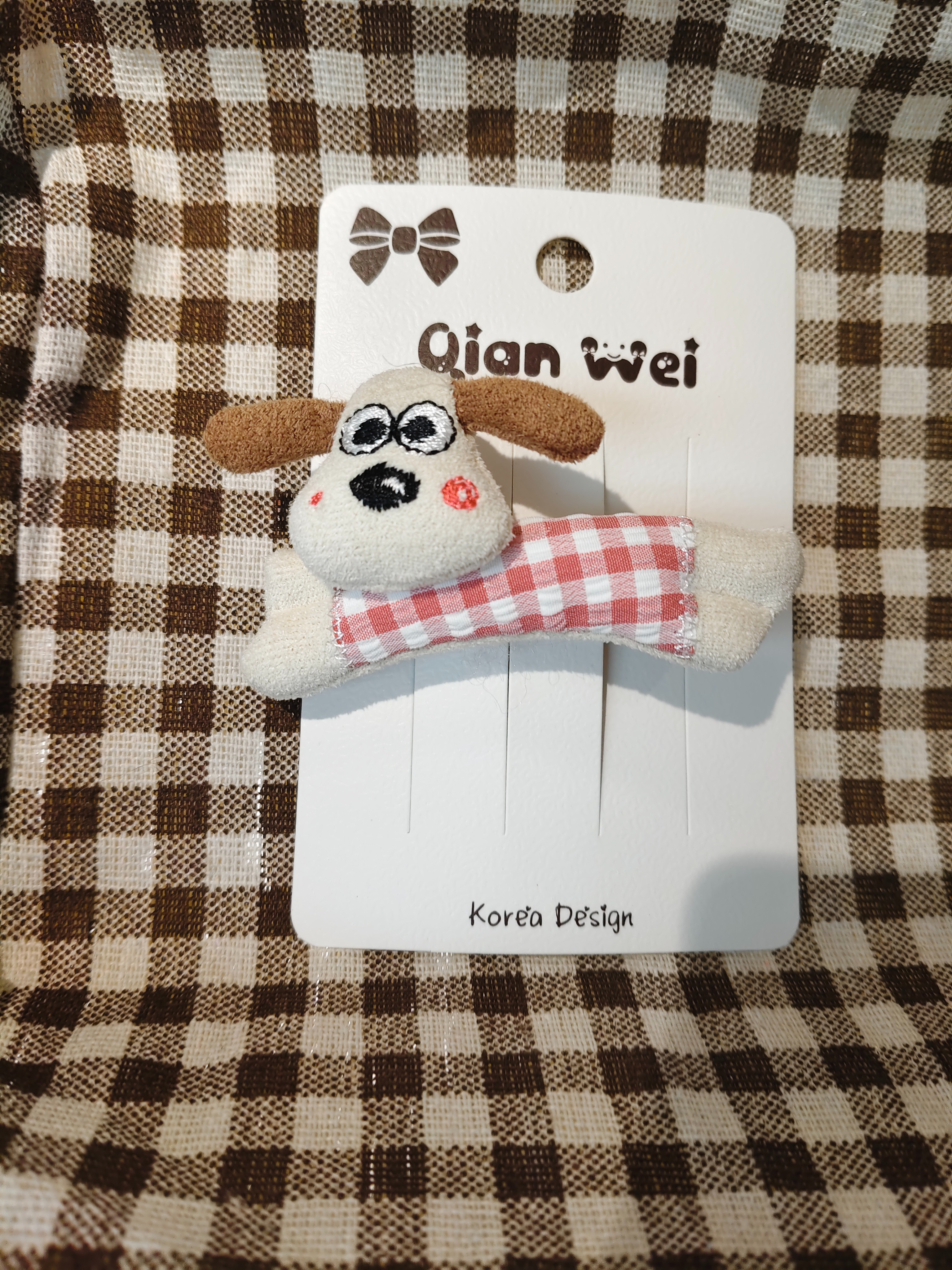 Pink checkered dog hairpins, hair clips, children's spliced Korean version