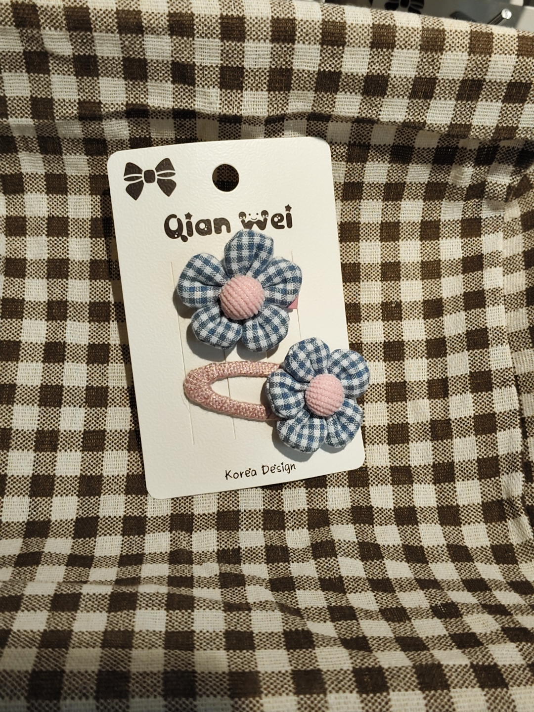Korean version blue checkered petal double combination hair clip