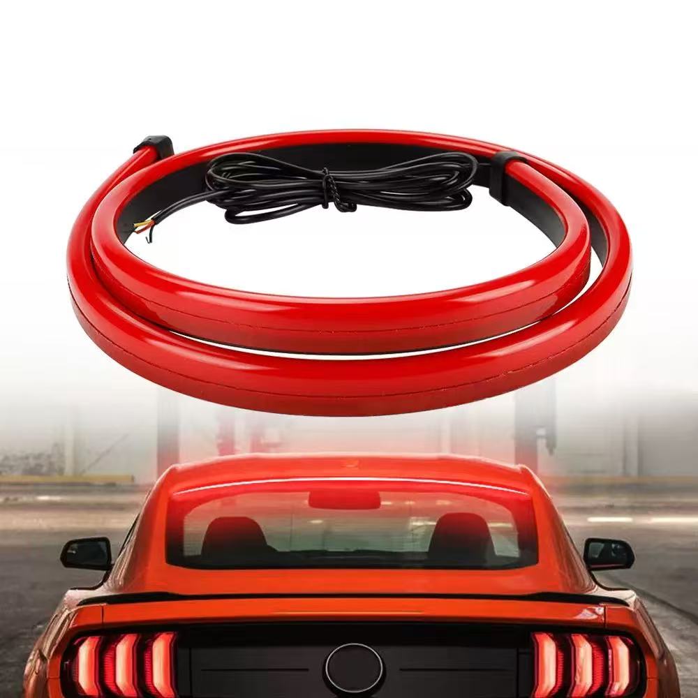 The new car LED high-mounted brake light warning light strip features multiple functions such as flowing light, steering and braking