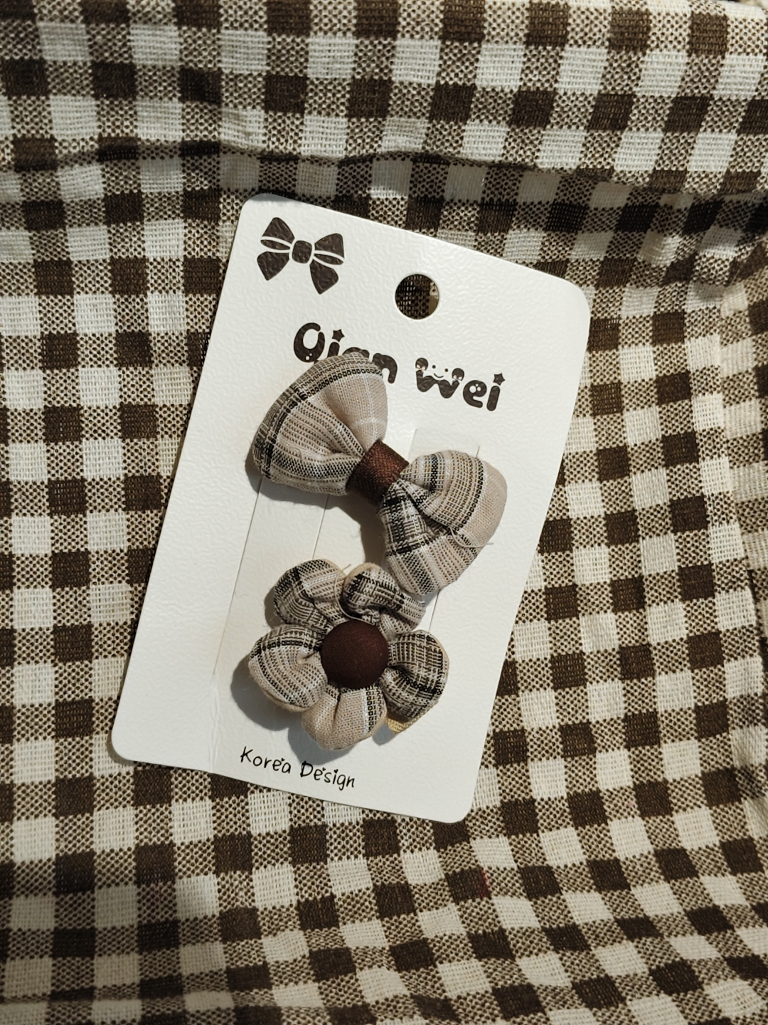 Korean version light-colored checkered petal bow double combination hair clip