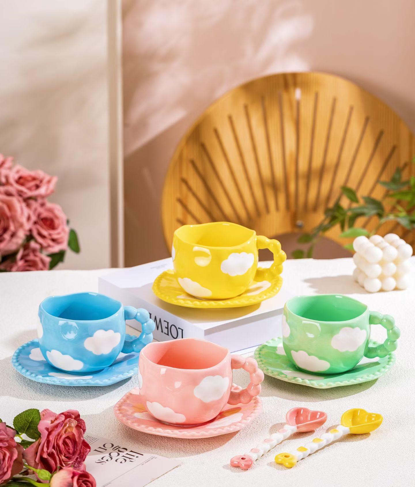 Linglong Ceramic water cups, coffee cups, daily necessities ceramic cups, simple and creative home and office tea cups detail image 5