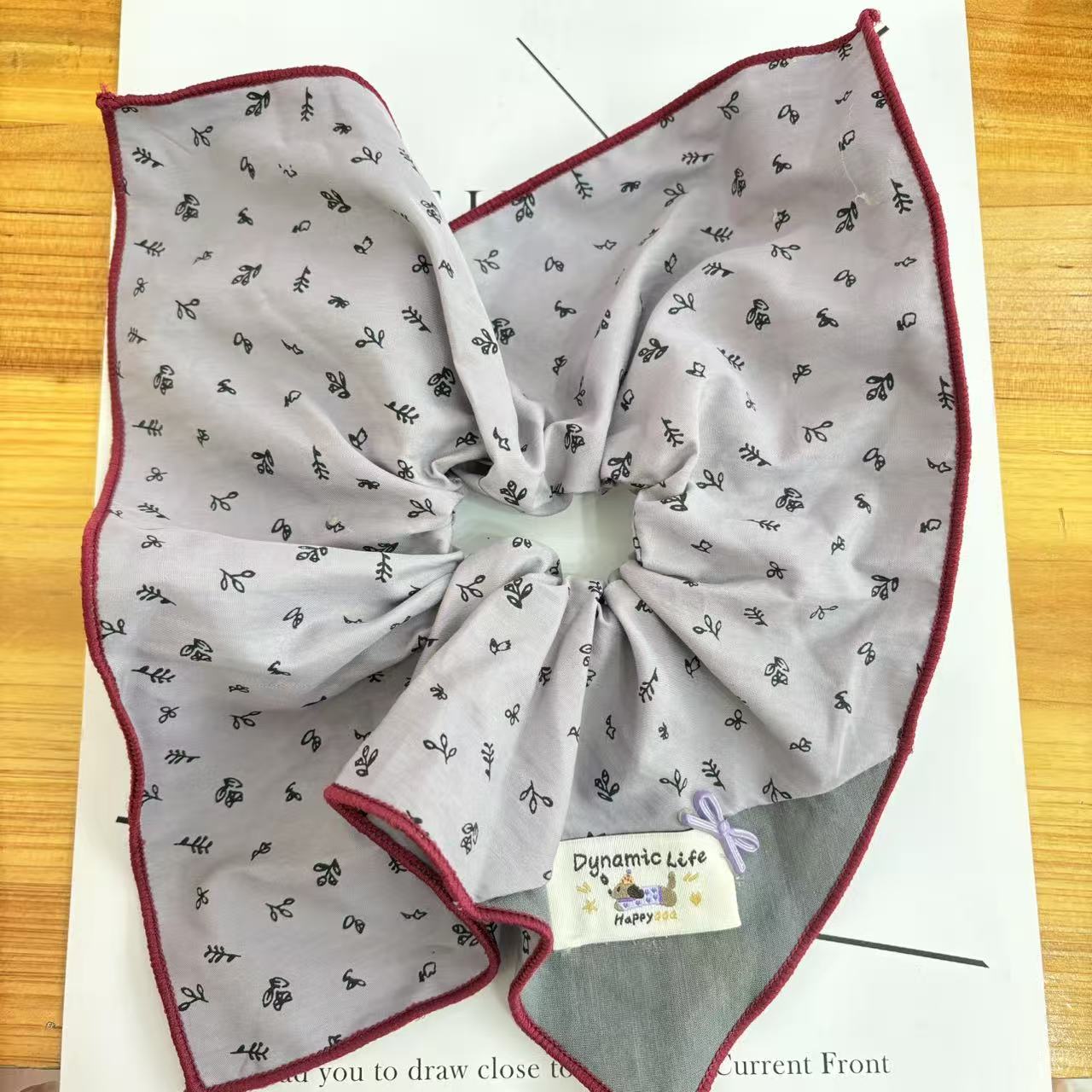 韩系灰紫色碎花拼色贴布方巾大肠发圈饰品发圈