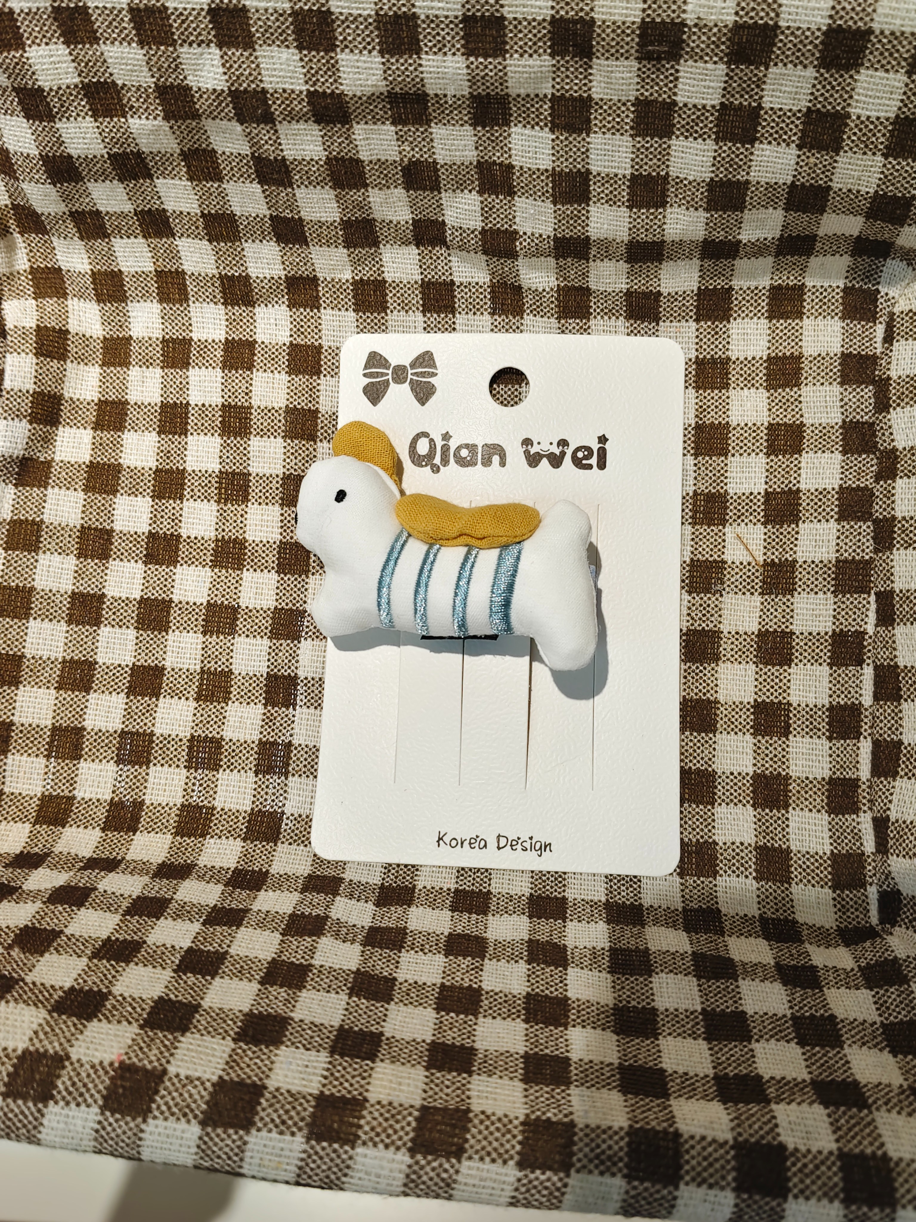 Blue striped Dachshund hairpin