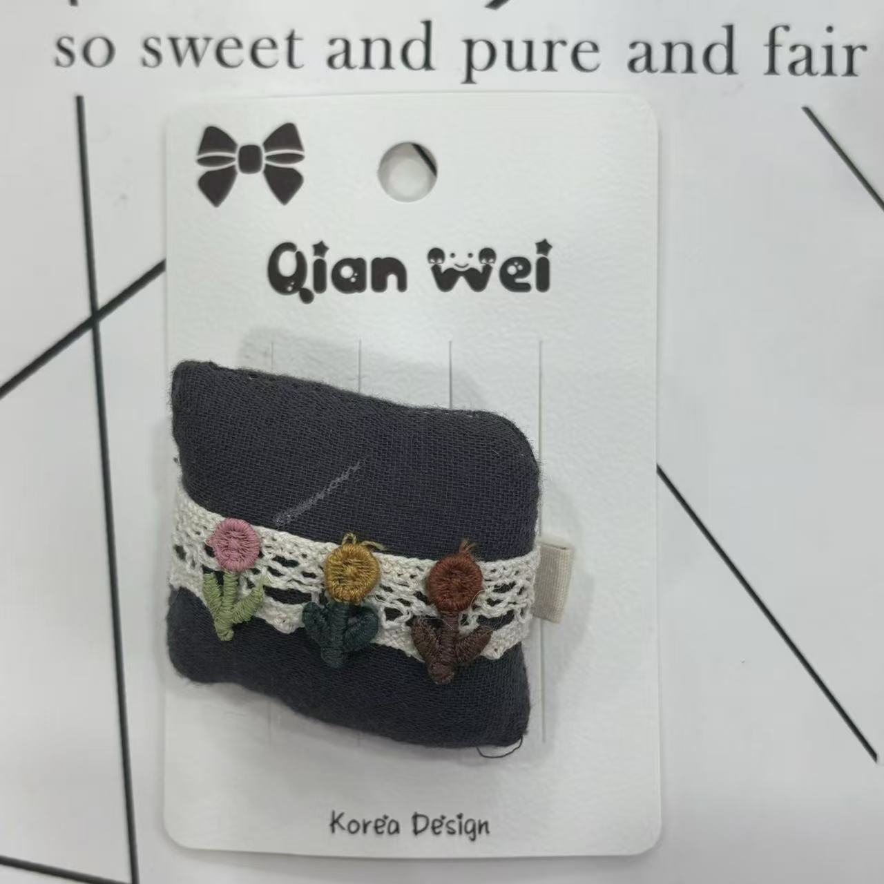 Korean-style flower-wrapped square hair clips