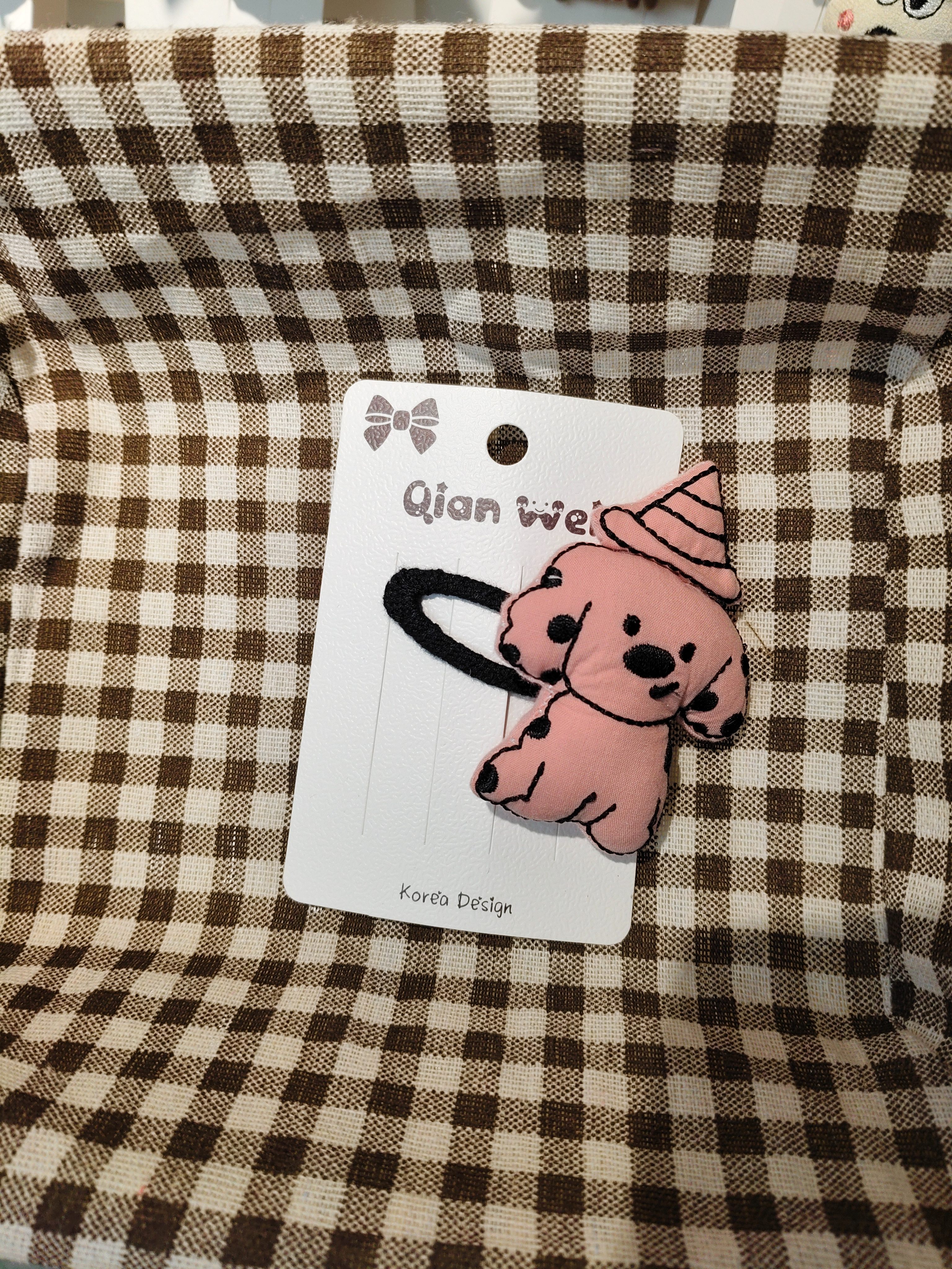 Top hat, pink polka dot dog hairpin, children's patchwork Korean version