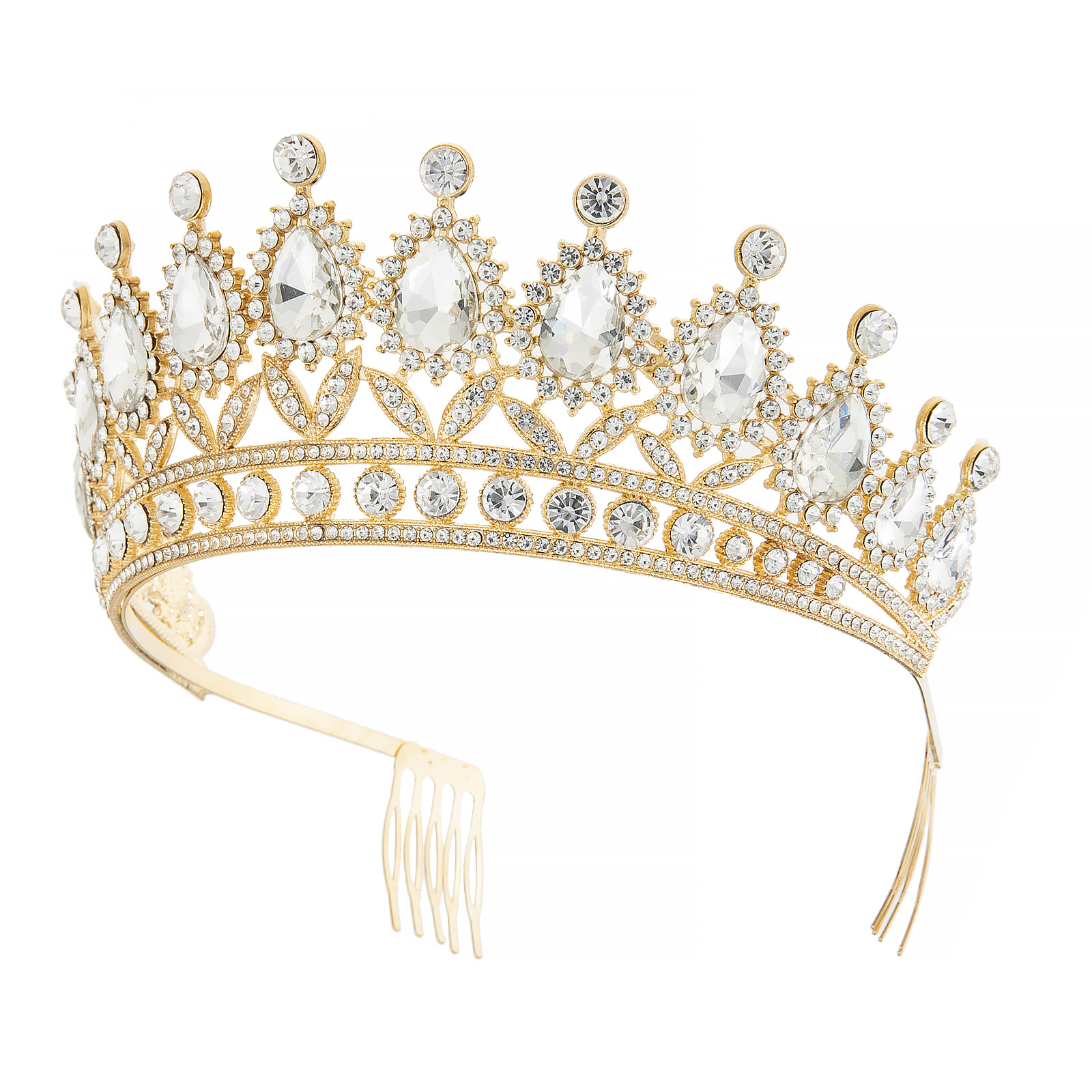 Baroque European and American bride headwear, water diamond comb crown headwear, AB water diamond talent show, grand crown wholesale details Picture