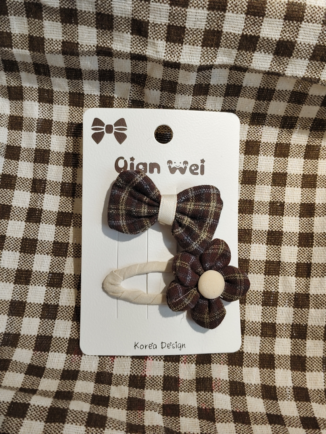 Black checkered petal double-combination bow hairpin