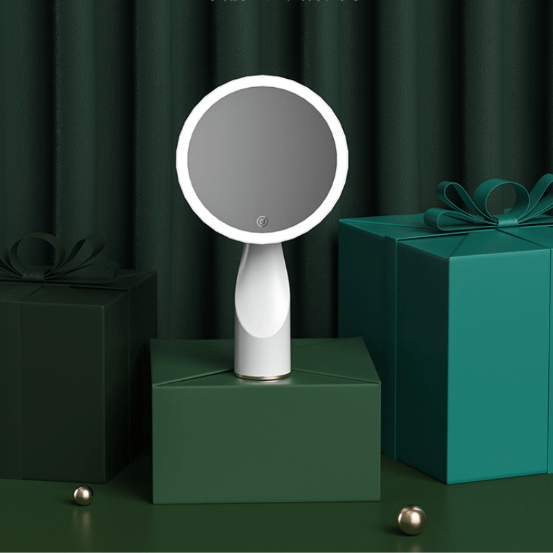 网红便携小猪风扇化妆镜 led化妆镜迷你充电手持粉小猪梳妆补光镜111