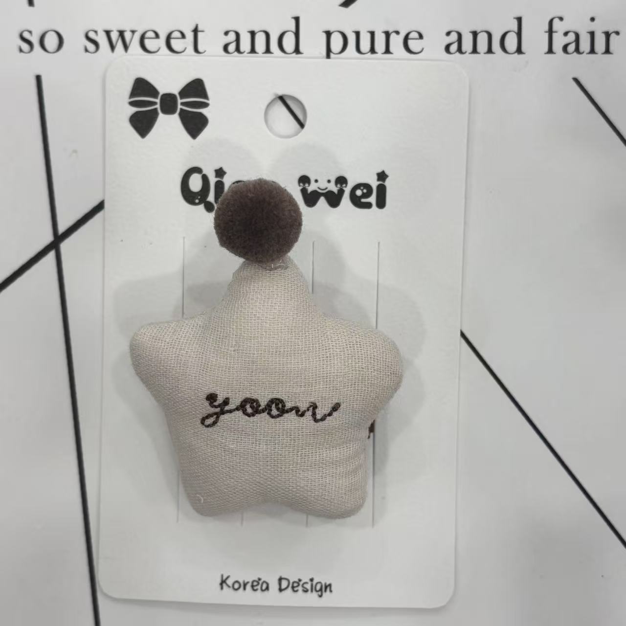 韩版白色星星刺绣款发夹