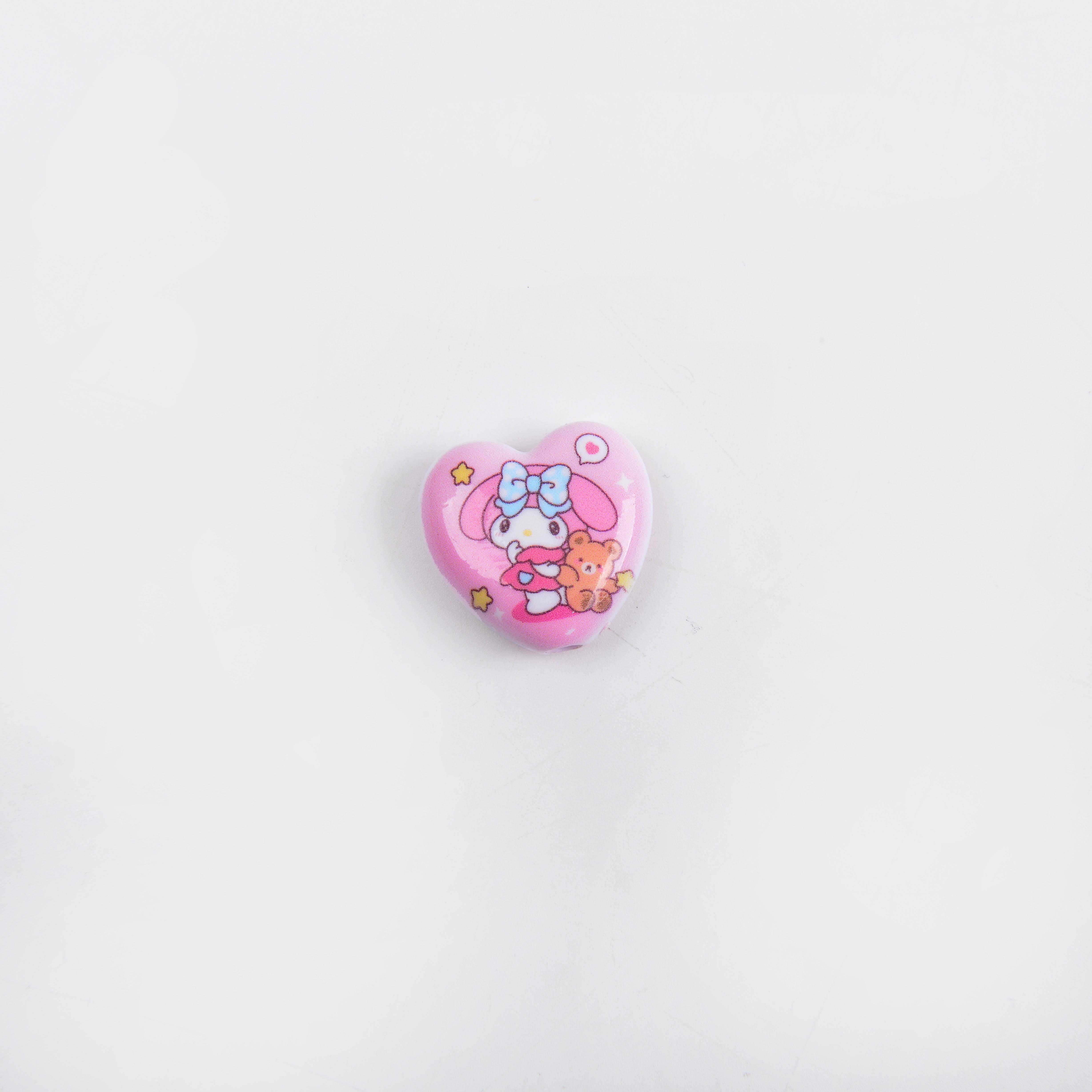 Personalized lacquered color-printed Sanrio heart DIY handcrafted beads, loose beads, pen strings, mobile phone chain pendant, accessory Application Scenario