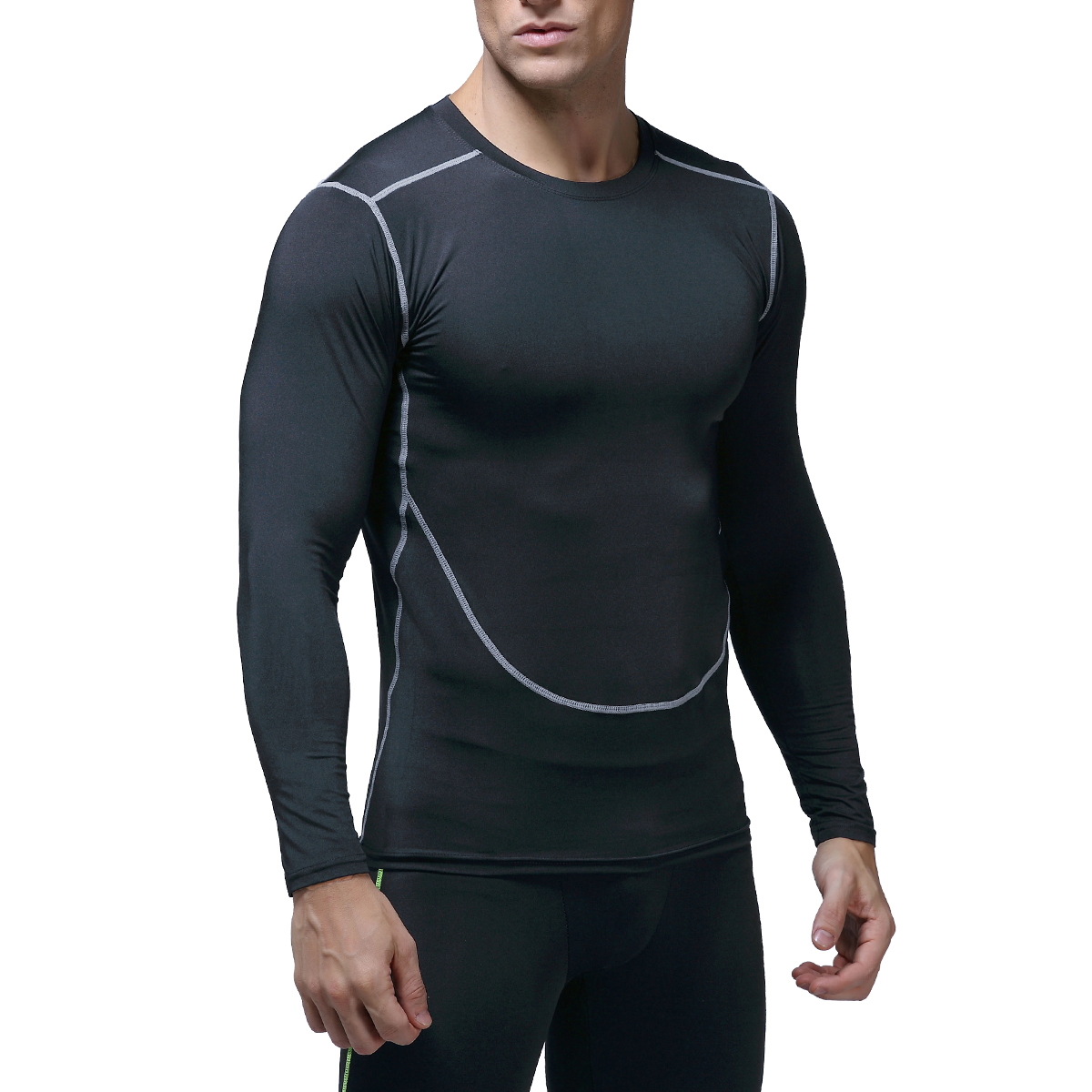 YMT-14 Bodysuit Fitness set, bodysuit basketball and football training suit, adult autumn and winter sports long-sleeved base details Picture