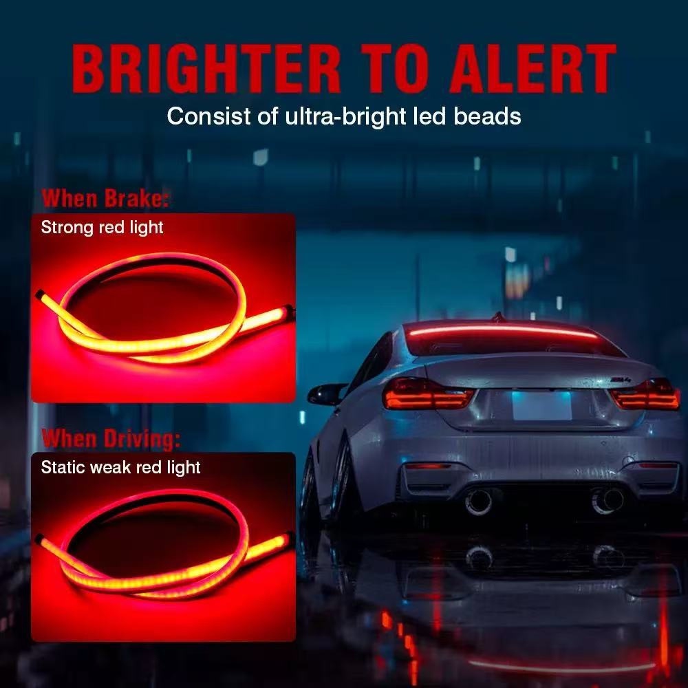 The new car LED high-mounted brake light warning light strip features multiple functions such as flowing light, steering and braking details Picture