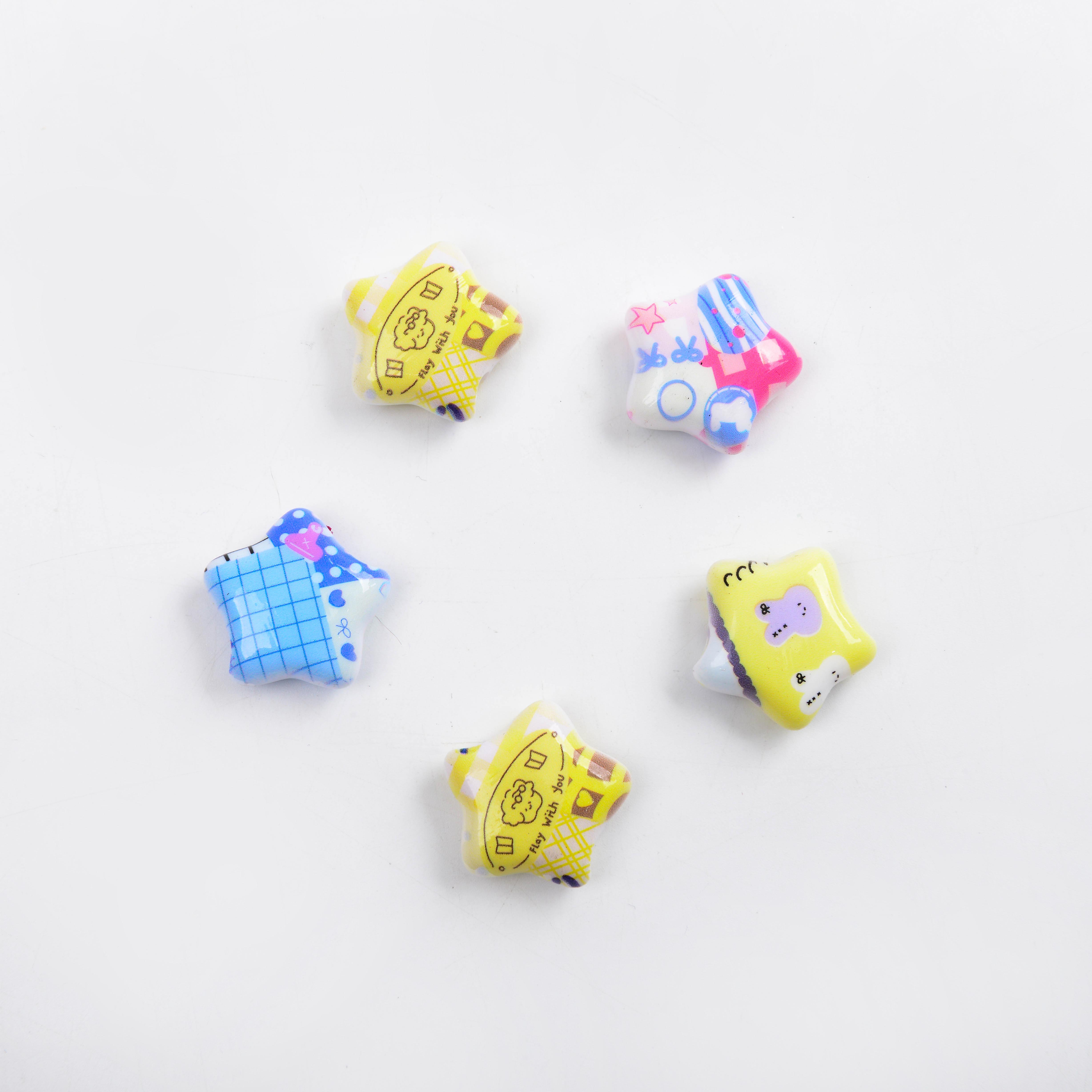 26mm printed cartoon pattern star beaded diy bracelet, mobile phone chain head rope bag, trailer hanging accessory