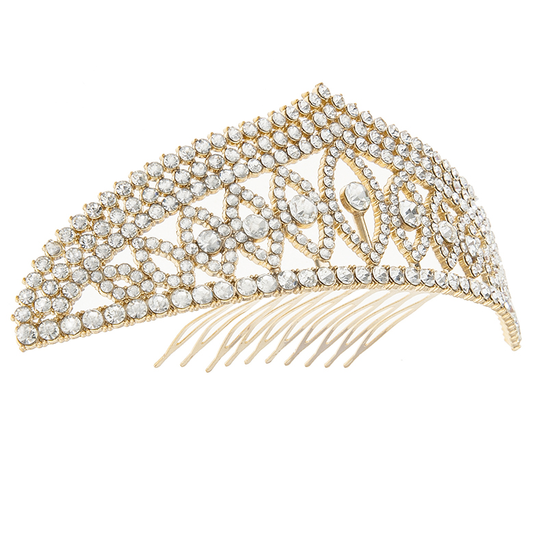 European and American cross-border style felled tree headwear, wedding bride's water diamond alloy tiara, women's updo, elegant diamond-encrusted hair comb tiara wholesale supply full figure