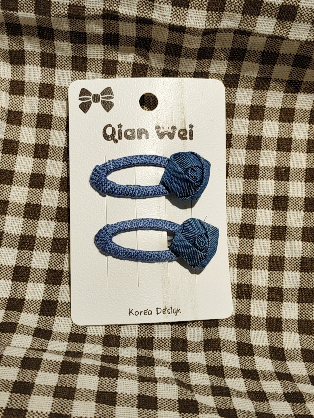 Korean-style blue petal denim oval hairpins