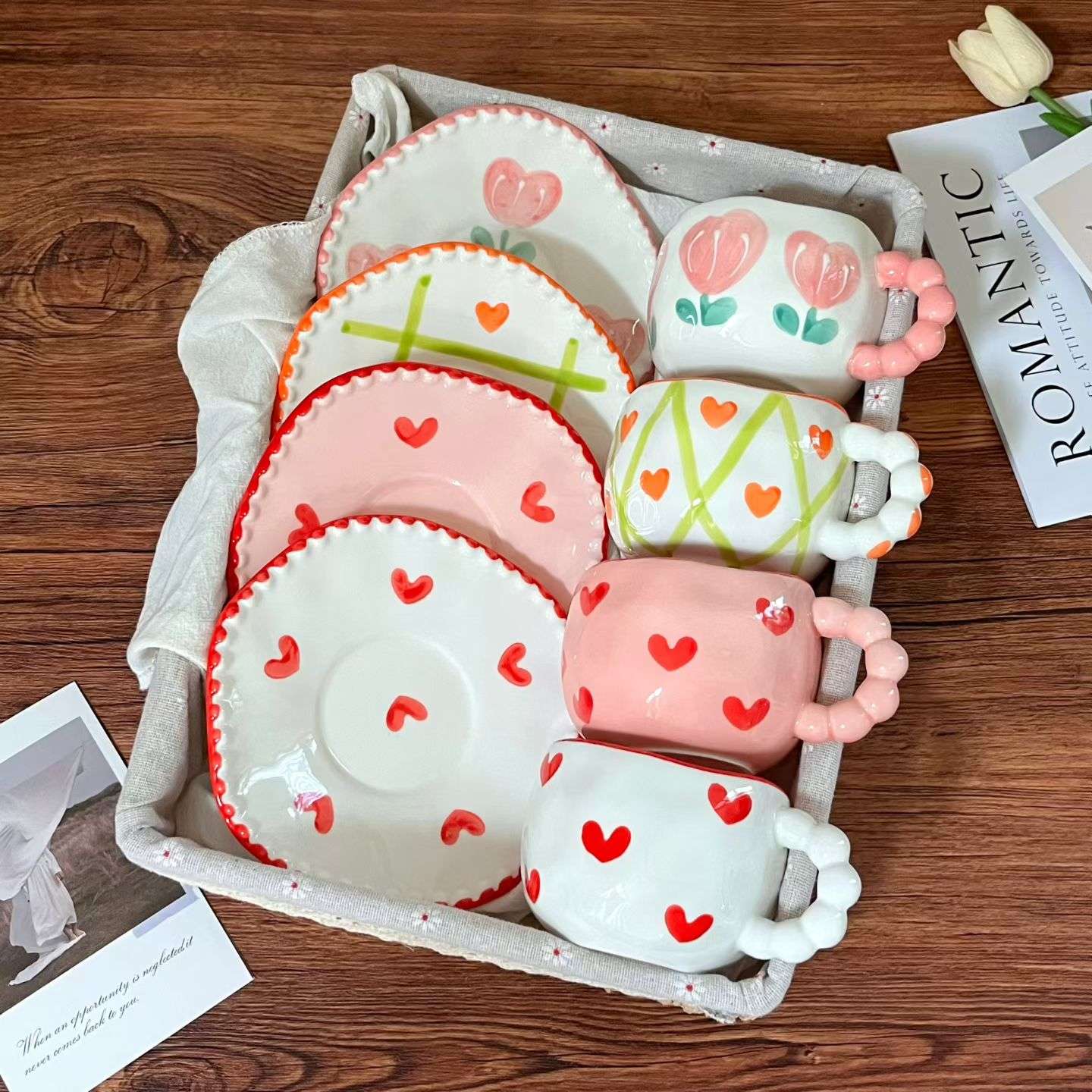 Linglong Ceramic water cups, coffee cups, daily necessities ceramic cups, simple and creative home and office tea cups details Picture