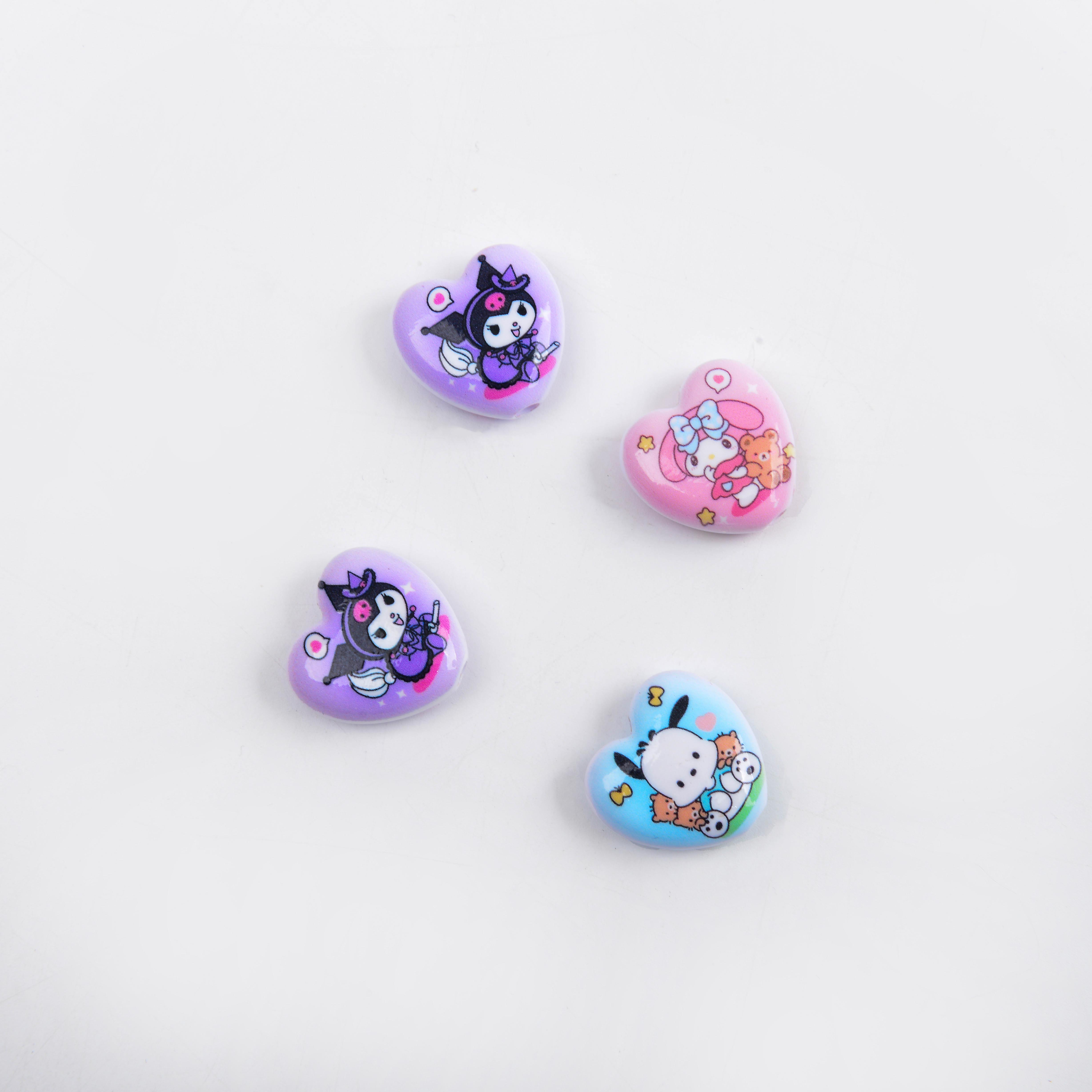 Personalized lacquered color-printed Sanrio heart DIY handcrafted beads, loose beads, pen strings, mobile phone chain pendant, accessory
