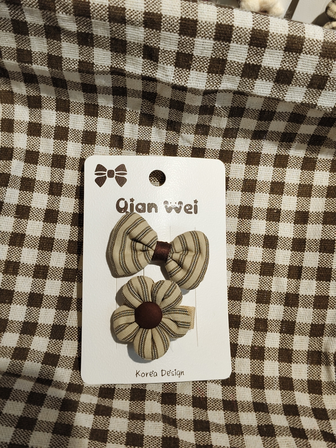 Korean version striped petal bow double combination hair clip