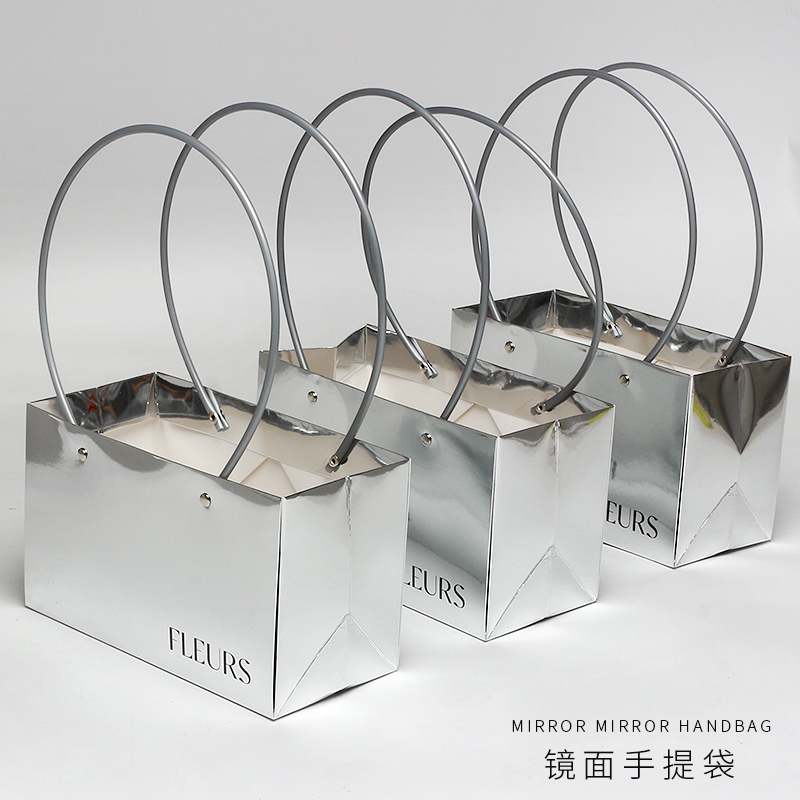  禧花侬网红镜面手提袋礼品包装袋鲜花包装纸手包花袋花店花艺资材