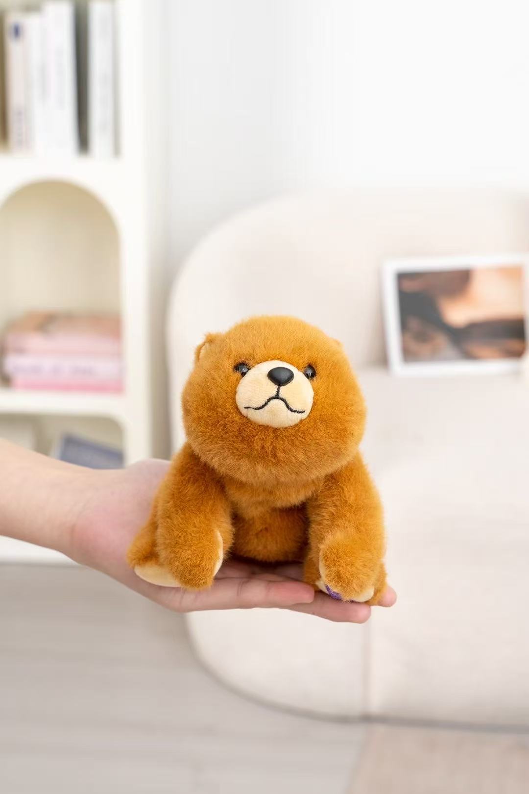 18cm fragrant brown prone teddy bear plush toy, soft and cute round-eared doll, palm comfort and companionship small ornament details Picture