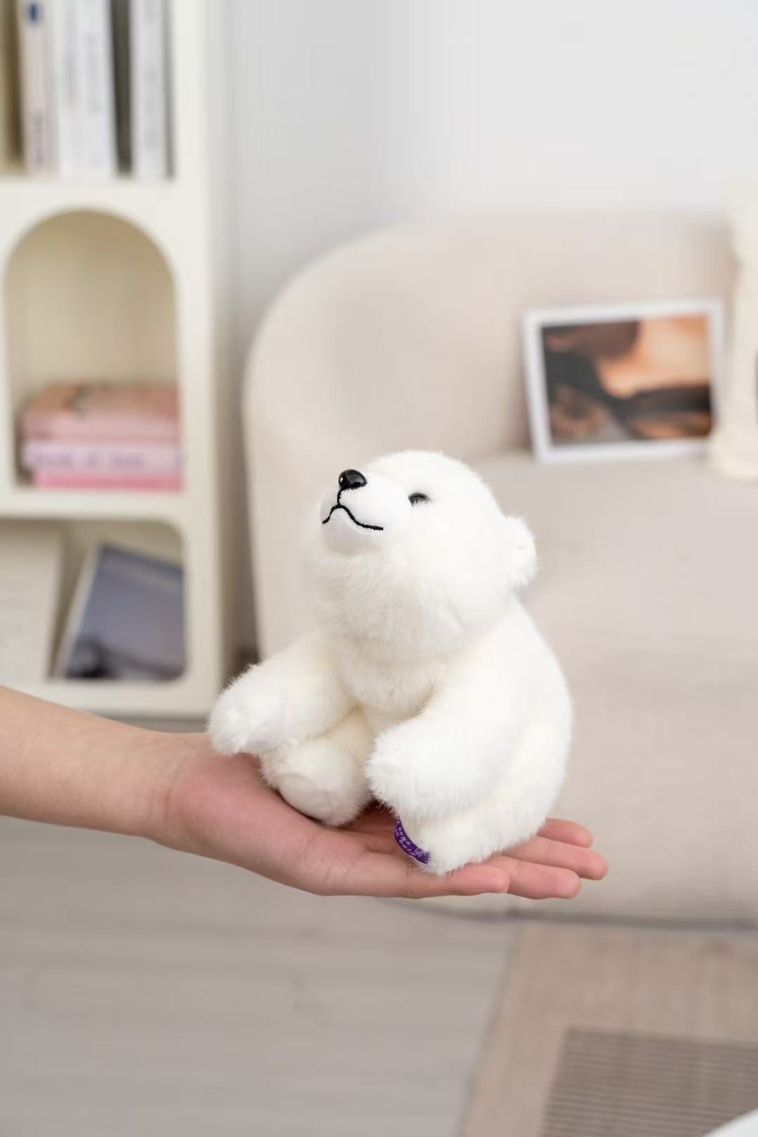 18cm fragrant, milky white, lying polar bear plush toy, soft and cute, round-eared doll, palm comfort and companionship small ornament