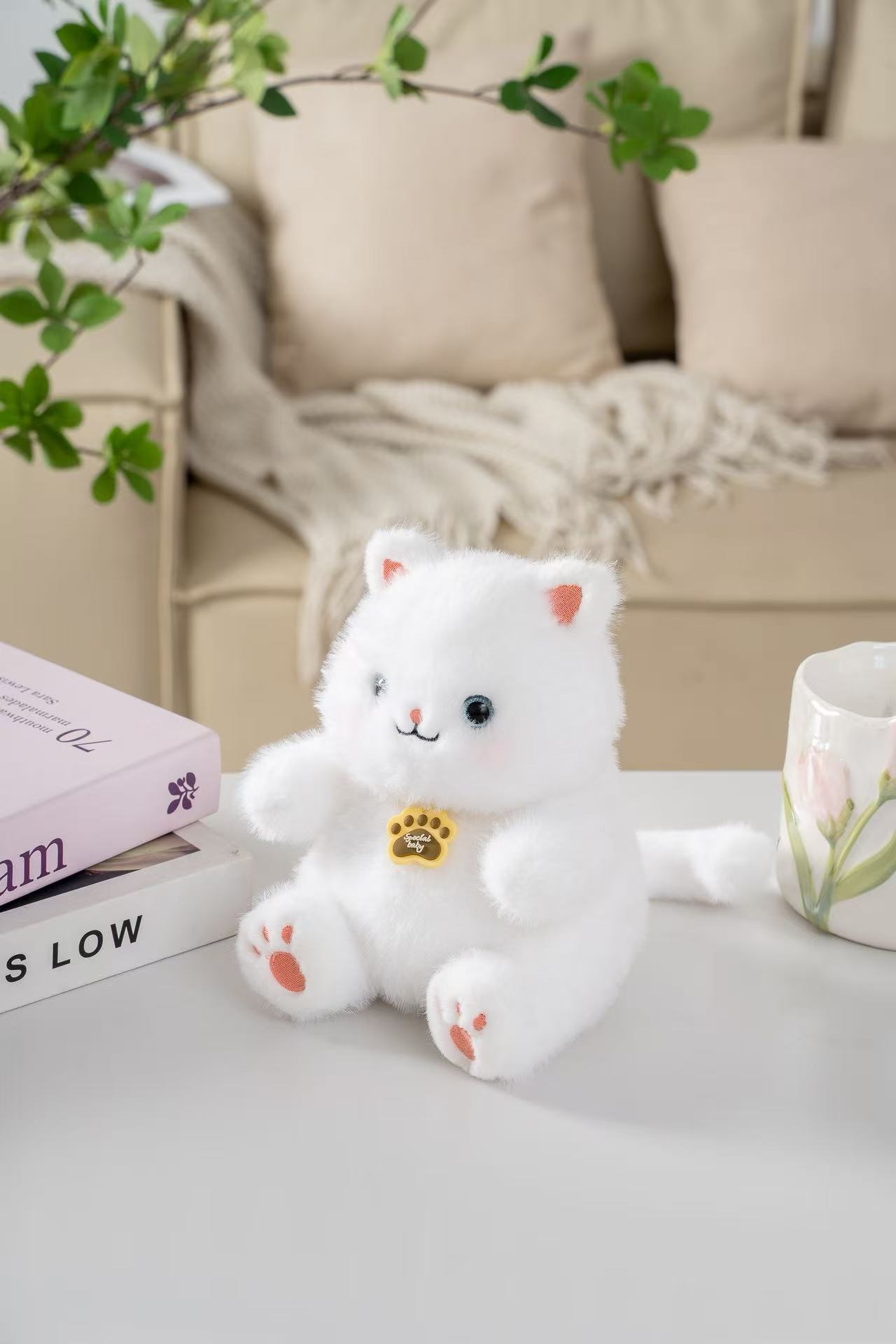 16cm圆圆奶白萌系小猫毛绒公仔 软绒粉鼻粉爪坐姿玩偶 掌心治愈带牌陪伴小摆件