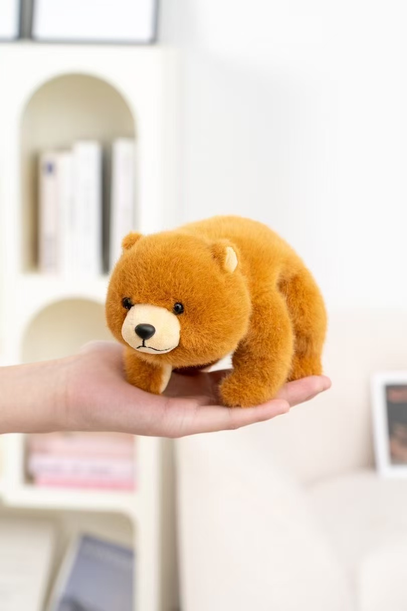 18cm fragrant brown prone teddy bear plush toy, soft and cute round-eared doll, palm comfort and companionship small ornament