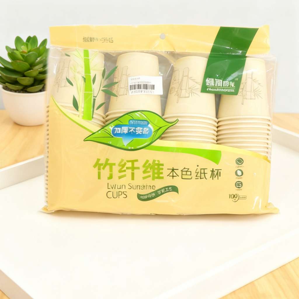 079 Bamboo fiber paper cups, disposable thickened soy milk coffee paper cups, commercial office tea cups, 100 pieces
