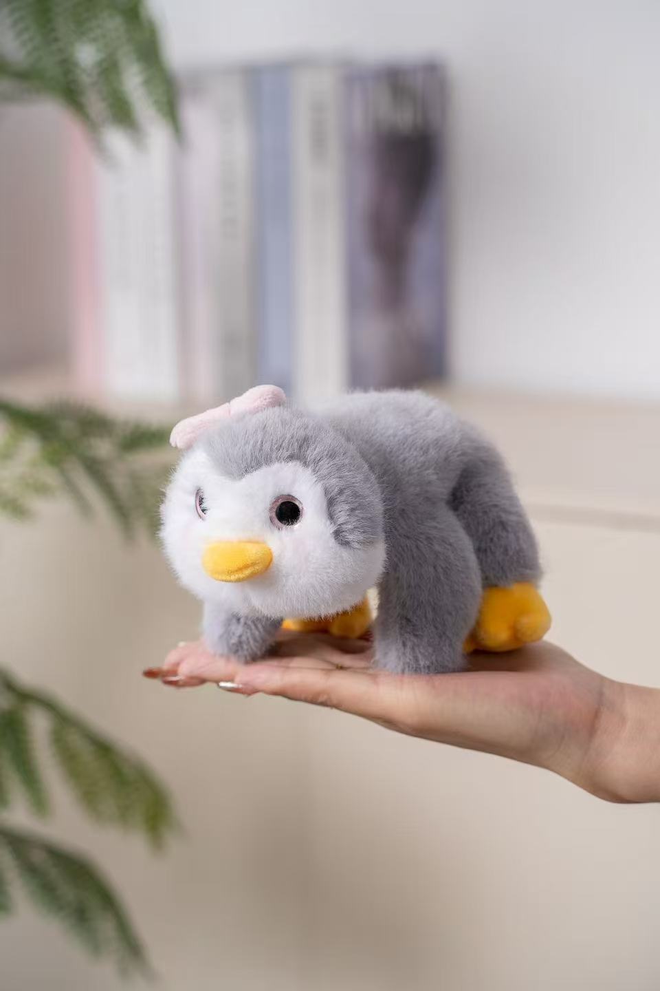 18cm fragrant grey plush penguin plush doll, pink ears, yellow feet, soft and cute doll, soothing palm companion decoration Specification image
