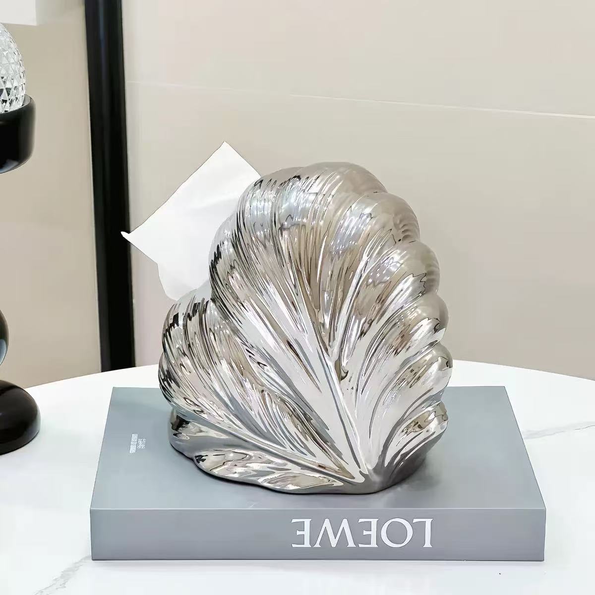 轻奢爱心羽毛纸巾盒客厅茶几高档抽纸盒创意高档餐巾纸收纳盒茶几摆件详情1