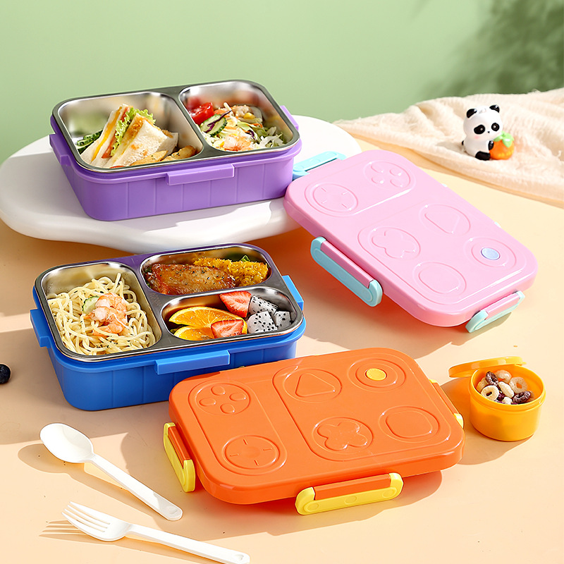 J35-2652 game console-shaped lunch box, 304 stainless steel, children's and primary school students' lunch box, office workers' separated and sealed