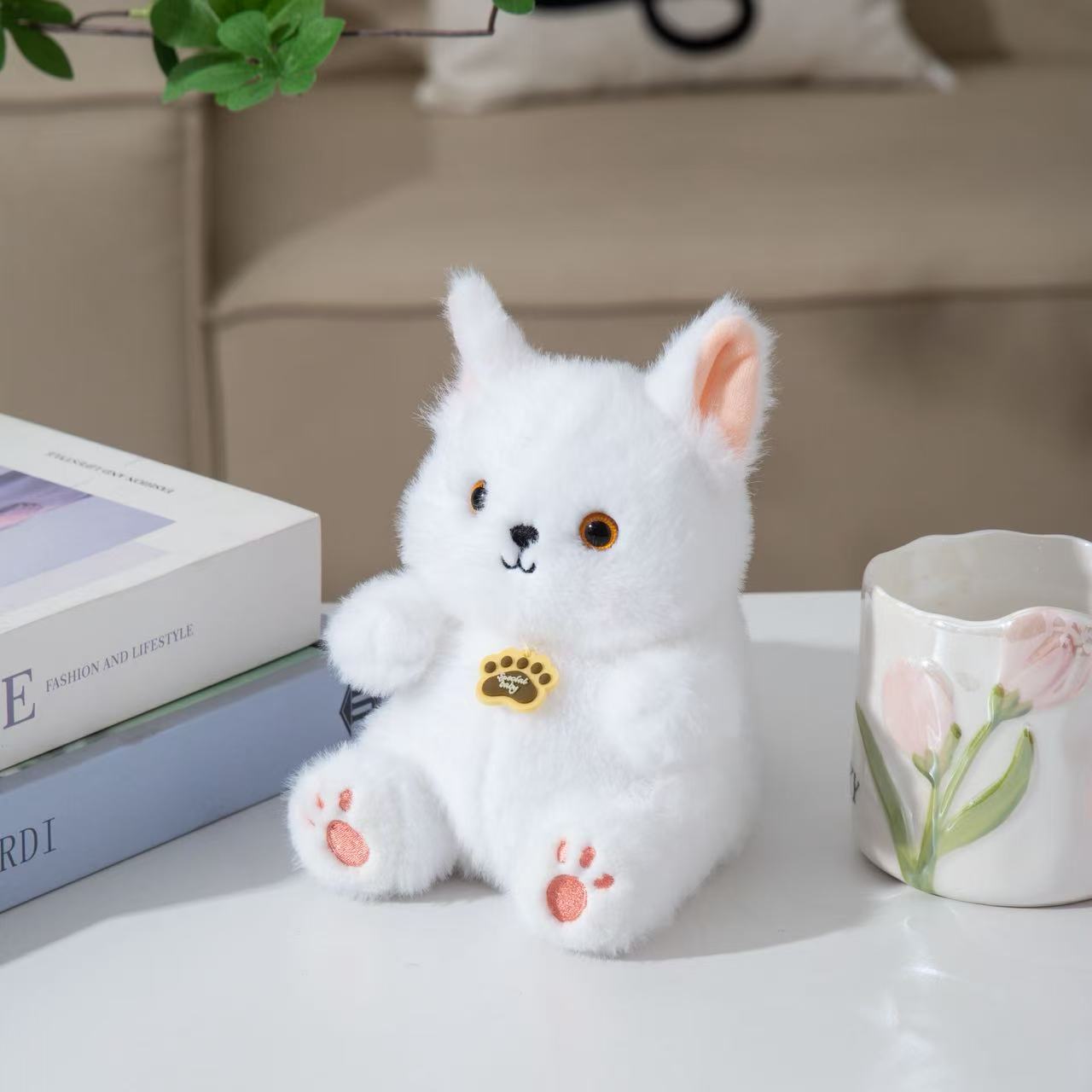 16cm圆圆奶白萌系小狐狸毛绒公仔 软绒黑鼻粉爪坐姿玩偶 掌心治愈带牌陪伴小摆件