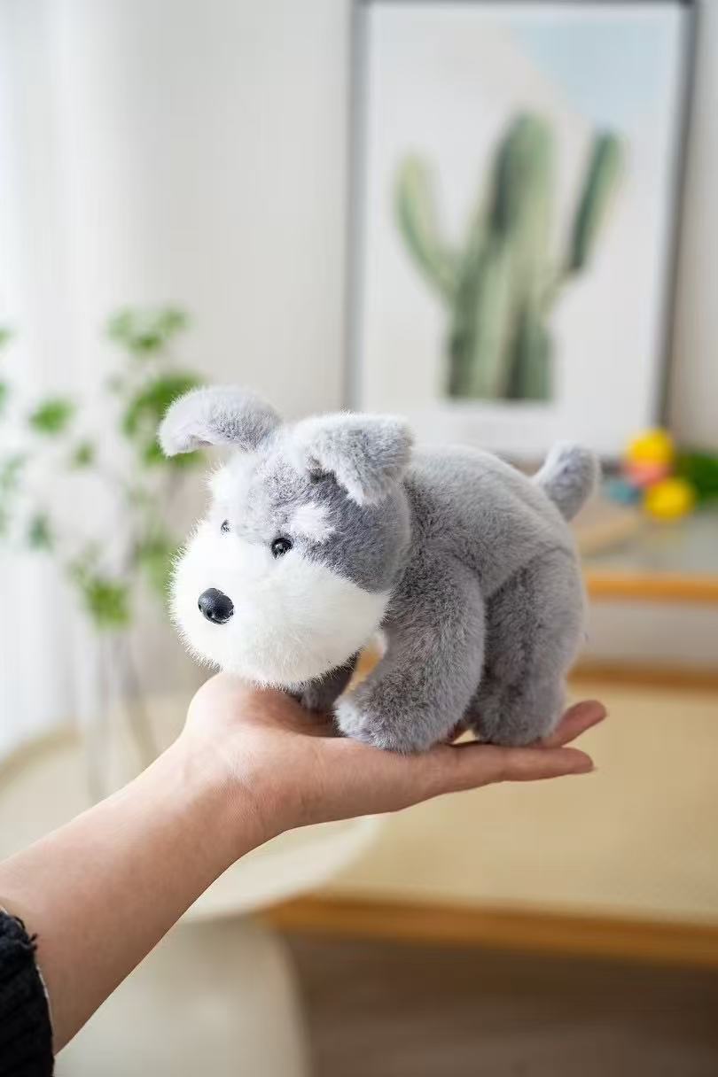 18cm香香灰白拼色趴姿小狗毛绒公仔 软绒萌系白嘴玩偶 掌心治愈陪伴小摆件